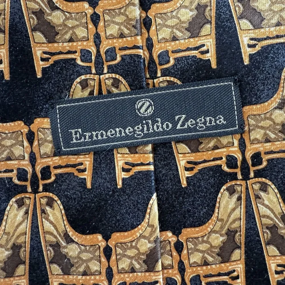 Ermenigildo Zegna Gold Blue CHAIR 100% Silk‎ Neck Tie Length 56